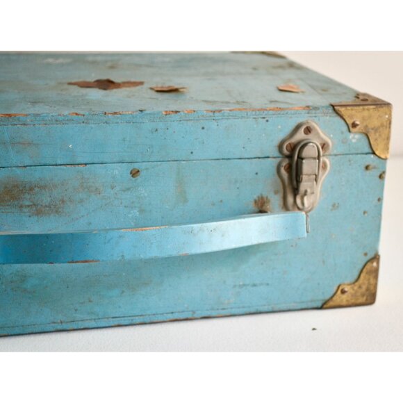Vintage Roller Skate Wood Case Box Blue "Moulton's Rollerdrome Rush City, MN" - Picture 3 of 10